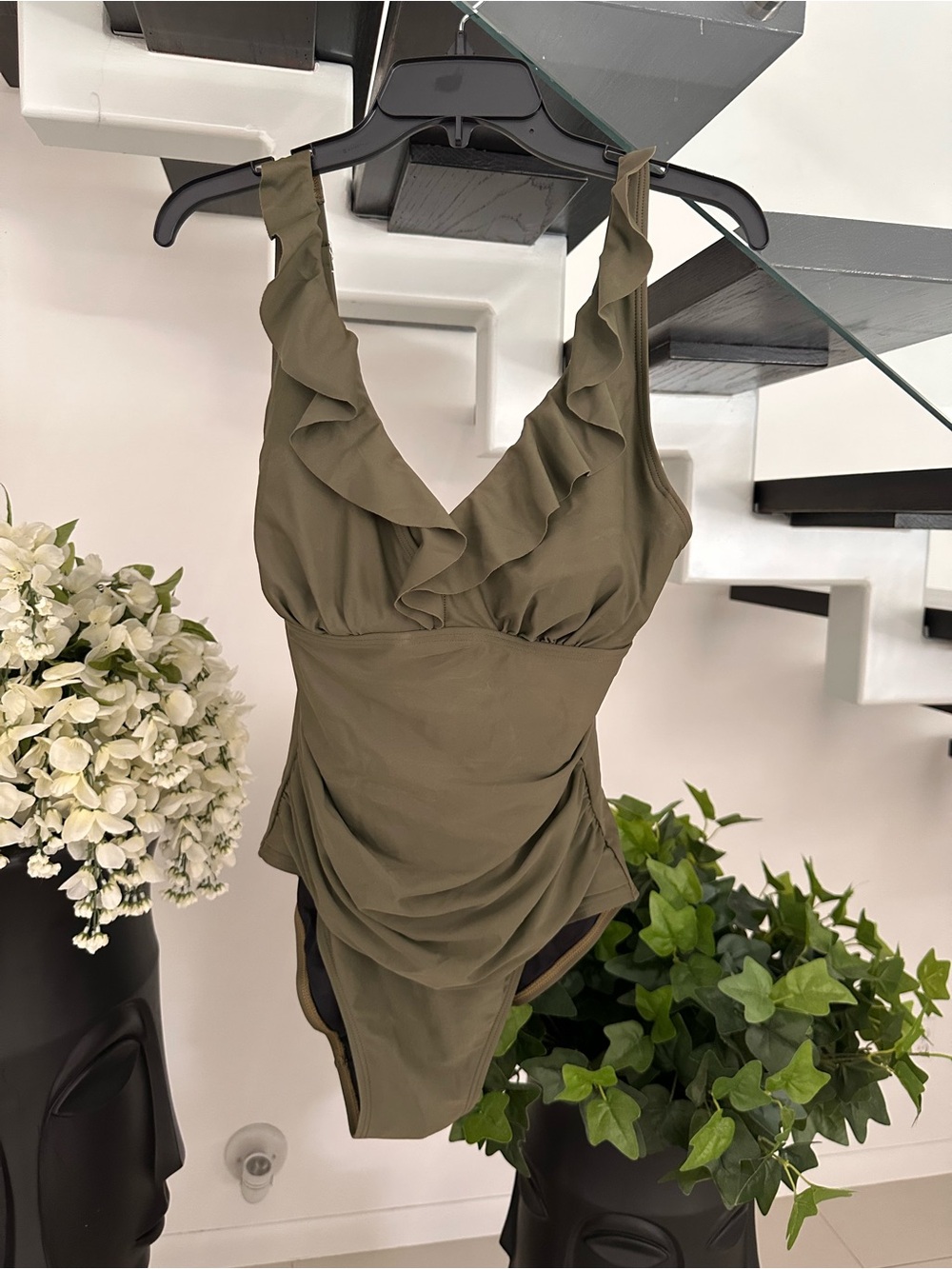 DKNY Olive Green Ruffle One-Piece Bodysuit